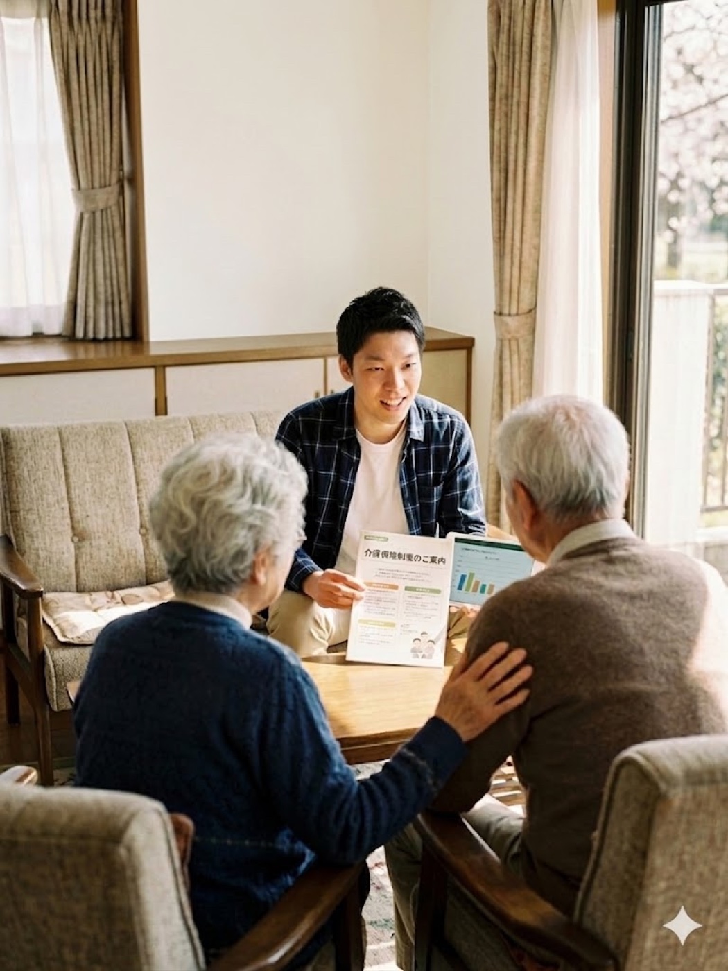ご家族の皆さまに制度のご案内をお話しているイメージ写真